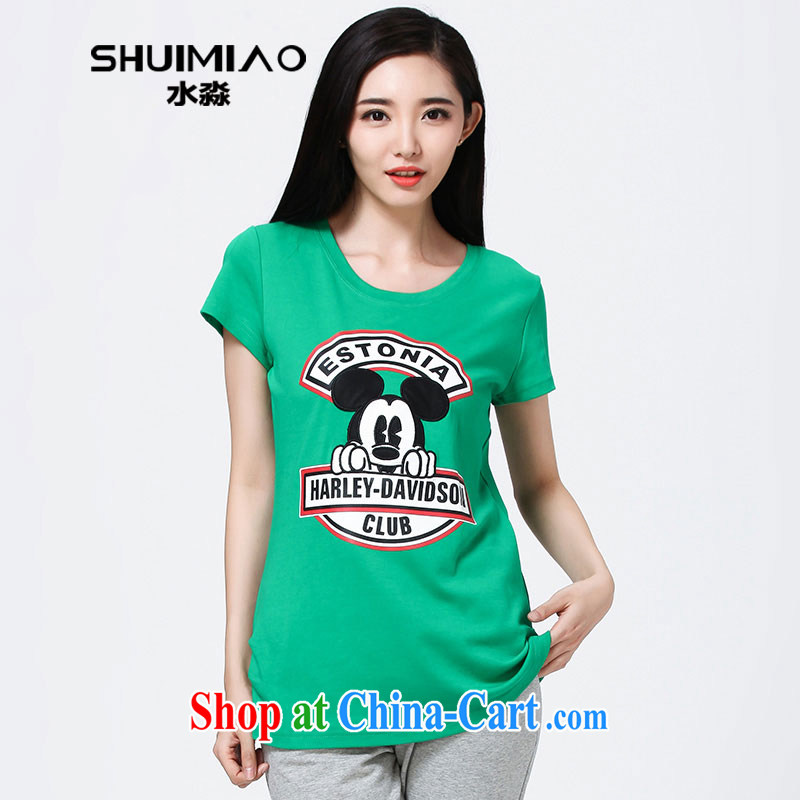 Water with new Korean women cotton T board fall 2014 with the Code mm thick stylish stamp short-sleeved S QB 14 3575 green L