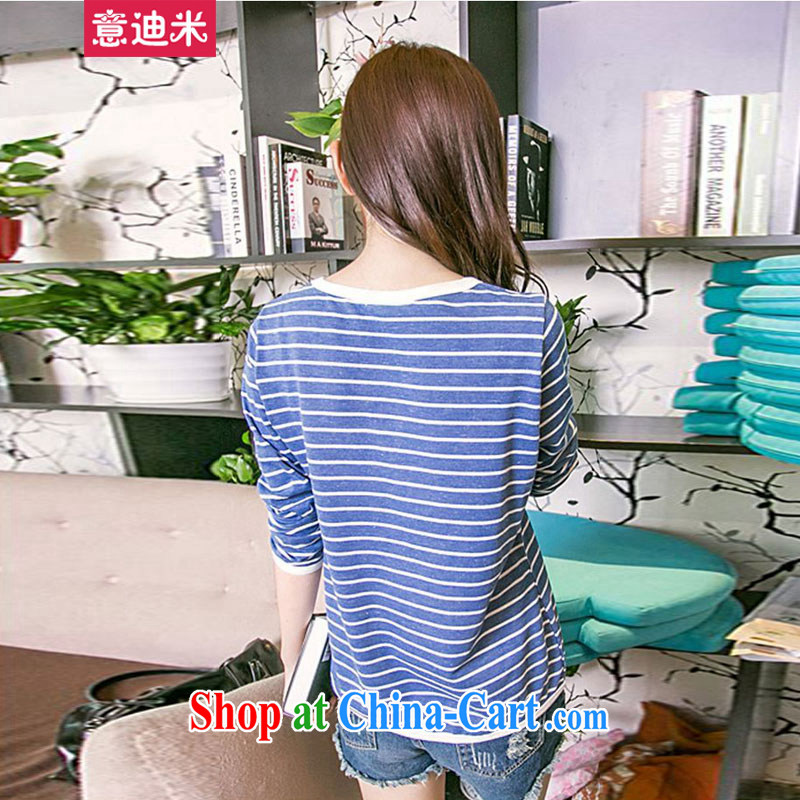 It's Korean version 2015 new sweater new stamp streaks loose video thin long-sleeved shirt T larger female P 2 - 861 blue XXXL recommended to wear 155 jack to 165, Disney's M (YIDIMI), online shopping