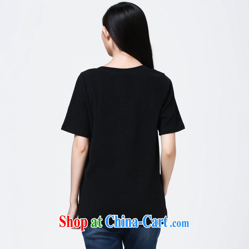 water by the 2014 code female autumn is new, pure cotton graphics thin T-shirt Han version mm thick loose short-sleeved S QK 14 3323 carbon black XL, water itself (SHUIMIAO), online shopping