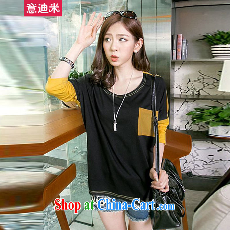 To achieve M 2015 spring new loose the code female, long, thick MM knocked-color T-shirt stitching bat long-sleeved shirt T P 2 - 869 yellow XXXL recommendations through 160 to 180 jack, Disney's M (YIDIMI), online shopping
