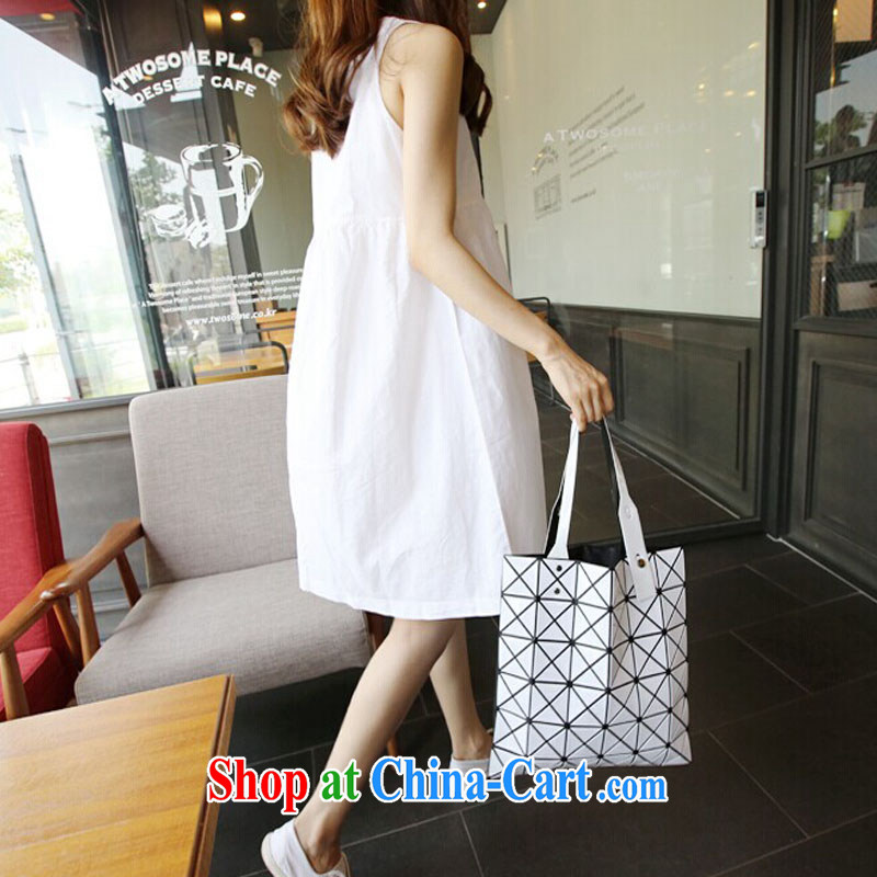 Pure color has always list summer 2015 new Korean relaxed thick mm larger female loose sleeveless cotton the dresses girls summer white XL, solid color consistent, and, on-line shopping