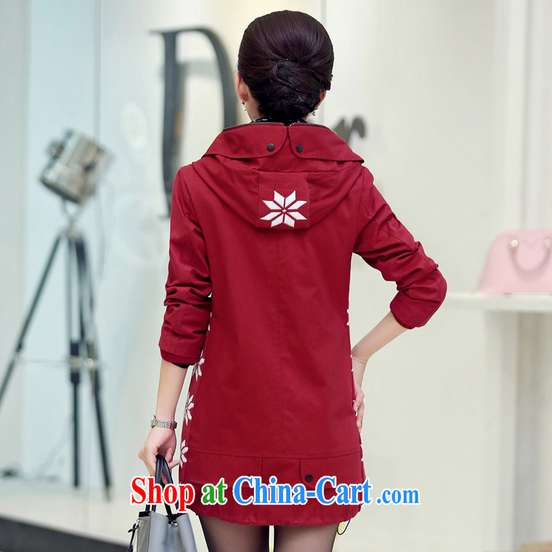 To Yi Sha 2015 spring new, long, loose the code thick MM cap wind jacket QYBL 629 wine red 3 XL, for her clothes, and shopping on the Internet