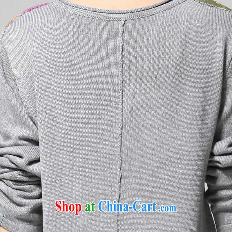 To coat the Mona Lisa, female literary and artistic temperament color stamp for pure cotton long-sleeved knit shirts sweaters QJY 3012 gray flowers are, for her clothes, and shopping on the Internet