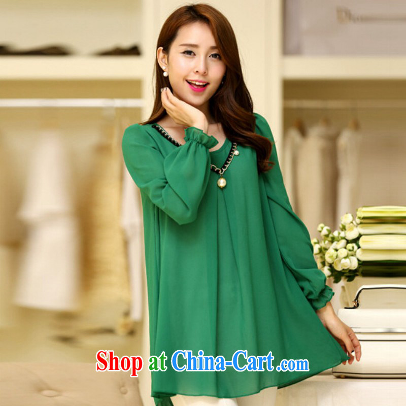 Dora, honey child 2015 spring new thick MM pregnant women with large, cultivating graphics thin long-sleeved style snow woven shirts T-shirt 4515011 green XXXXL, Dora, honey child, shopping on the Internet