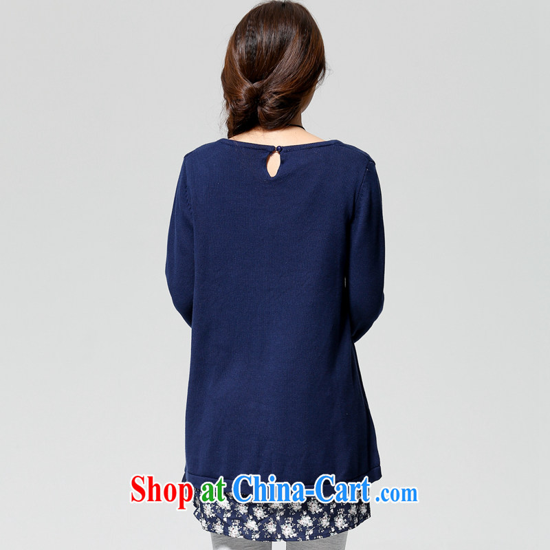 To Yi Sha 2014 autumn and winter, the larger female floral cotton stitching leave of two parts, long, knitted shirts sweaters QJY 8086 blue are code, for her clothes, and shopping on the Internet