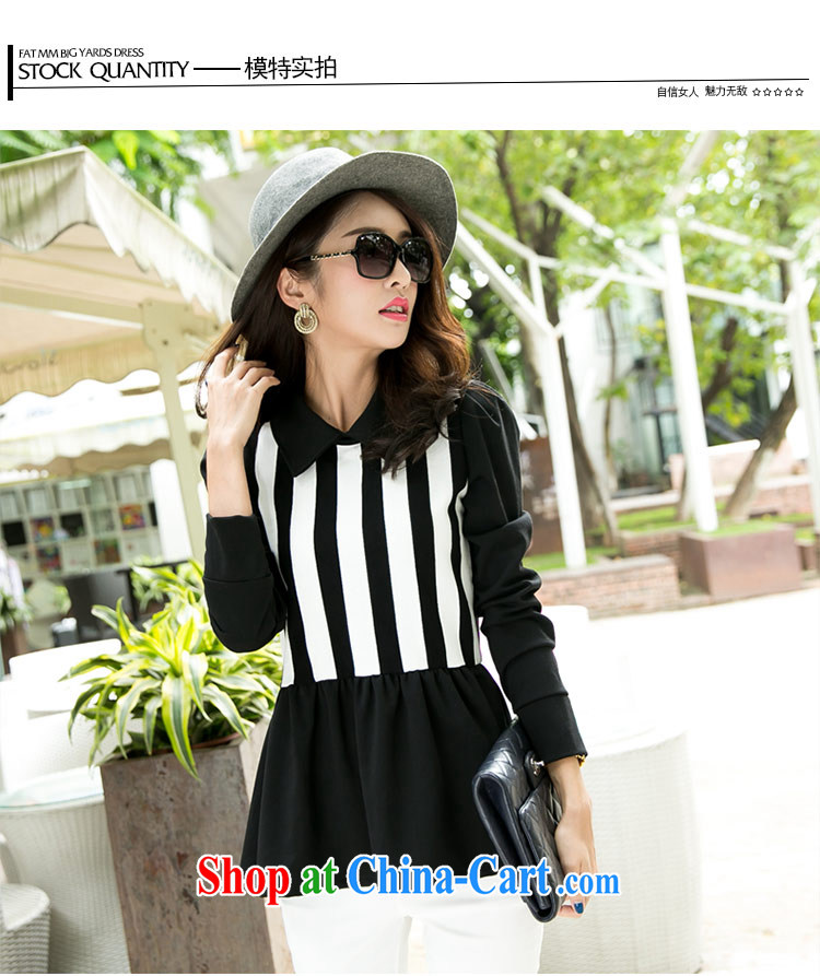 The honey beauty stylish thick mm larger female Autumn with new black-and-white striped lapel long-sleeved video thin shirt T-shirt women 9128 black XXXXL pictures, price, brand platters! Elections are good character, the national distribution, so why buy now enjoy more preferential! Health