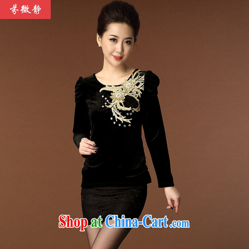 Autumn 2014 new female middle-aged mother with larger female gold velour middle-aged and older solid shirt wool T-shirt 8805 black XXL