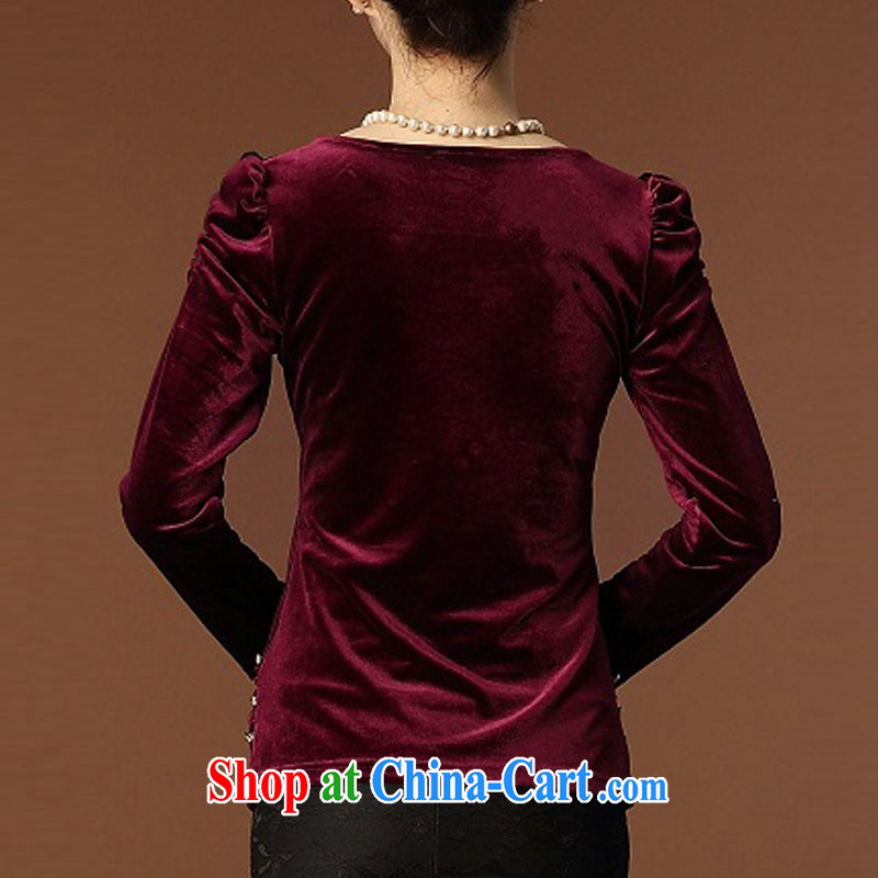 Autumn 2014 new female middle-aged mother with larger female gold velour middle-aged and older solid T-shirt wool T-shirt 8805 black XXL, micro-ching, shopping on the Internet