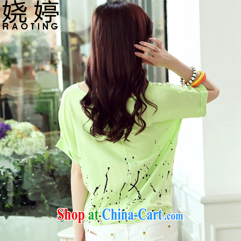 Ting, 2015 new Korean fashion stamp larger female summer short-sleeve round neck graphics thin T pension women 6168 light green L prettier, Ting (RAOTING), shopping on the Internet