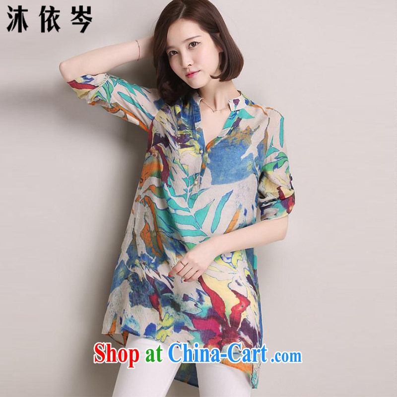 According to MU Shum summer 2015 new Korean female thick MM and indeed intensify, loose cotton Ma 3D stamp thin solid shirt 698 #blue 3 XL recommendations 138 - 150 jack, Mu in accordance with CEN (MYC), online shopping