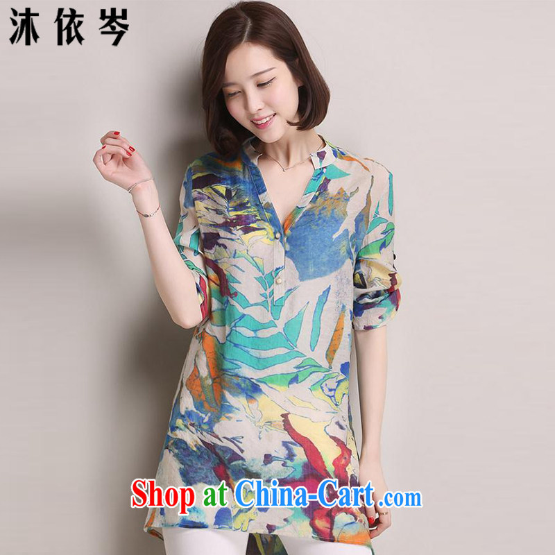 According to MU Shum summer 2015 new Korean female thick MM and indeed intensify, loose cotton Ma 3D stamp thin solid shirt 698 #blue 3 XL recommendations 138 - 150 jack, Mu in accordance with CEN (MYC), online shopping