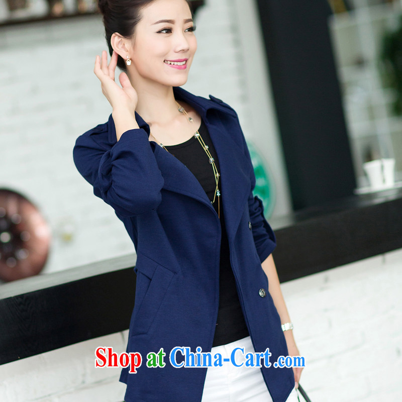 for Elizabeth's clothes fall_winter new larger female European sites the lapel, clothing, clothing and thick woman jacket QYM 7130 dark blue 2 XL
