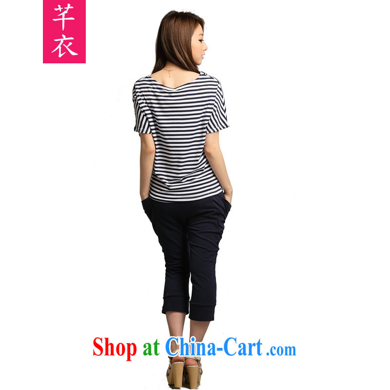 Constitution Yi, female Kit mm thick 2015 summer streaks bat sleeves short sleeves shirt T thick sister graphics thin, Japan, and South Korea, Kazakhstan, trouser press, concise package Po blue XL, constitution, and shopping on the Internet