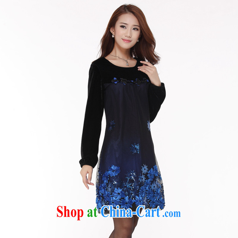 The Code women mm thick Autumn with new 2014 Korean fashion relaxed Tibetan meat in Europe and long-sleeved video thin dresses - YY 2105 blue XL codes, Ying Ying, water, and, online shopping