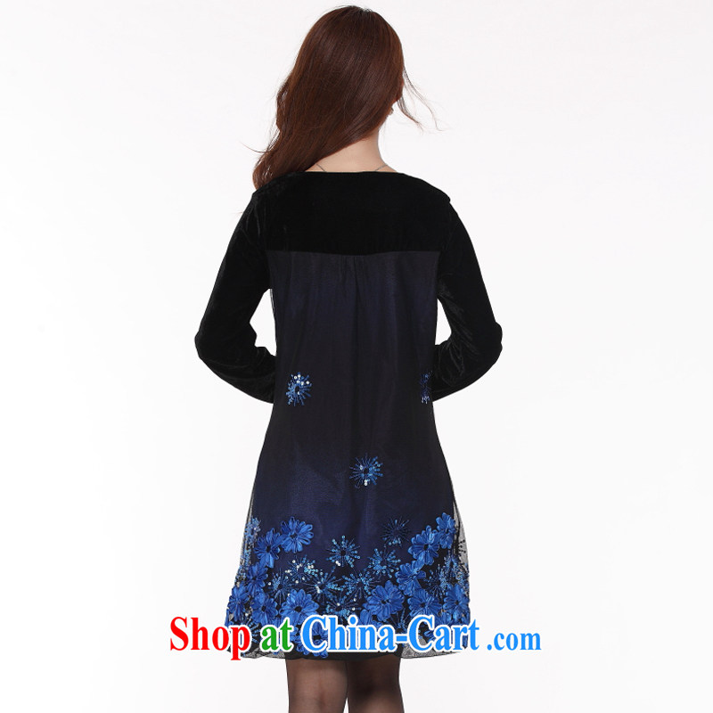The Code women mm thick Autumn with new 2014 Korean fashion relaxed Tibetan meat in Europe and long-sleeved video thin dresses - YY 2105 blue XL codes, Ying Ying, water, and, online shopping