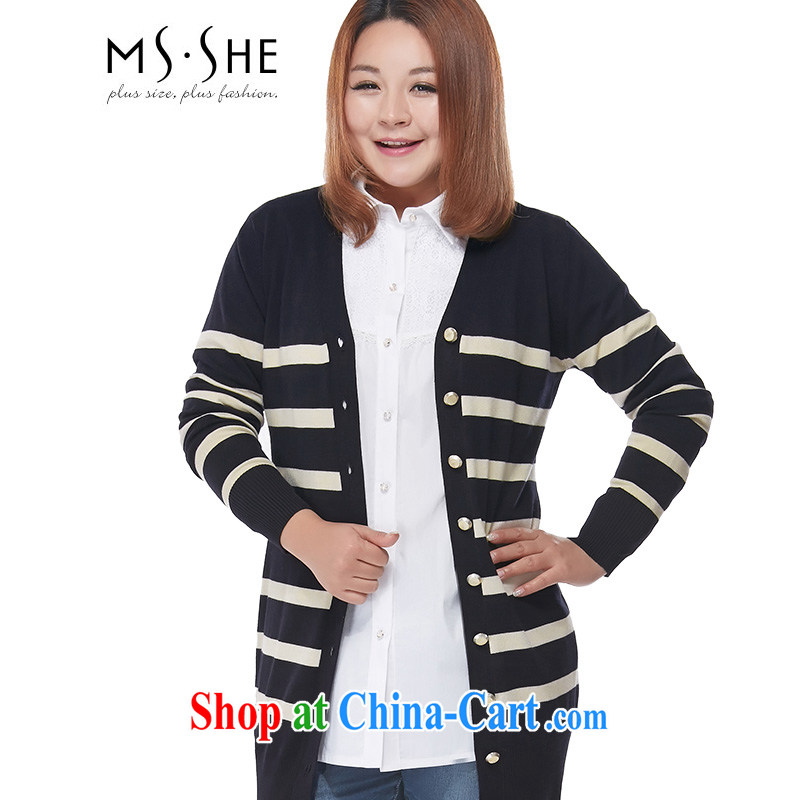 MSSHE XL ladies' 2015 spring College in the wind long knitting cardigan jacket knitted shirts clearance 7420 blue 2 XL