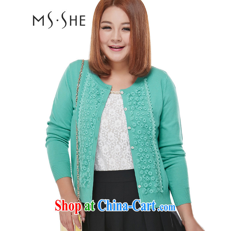 The MsShe indeed XL women 2015 spring new thick MM sister graphics thin knitted T-shirt cardigan jacket 7428 green 3 XL