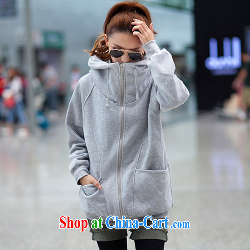 Arthur magic Yi 2015 spring new large, female Korean leisure zip, long, lint-free cloth and a large number who jacket female gray XXL, Arthur magic clothing, shopping on the Internet