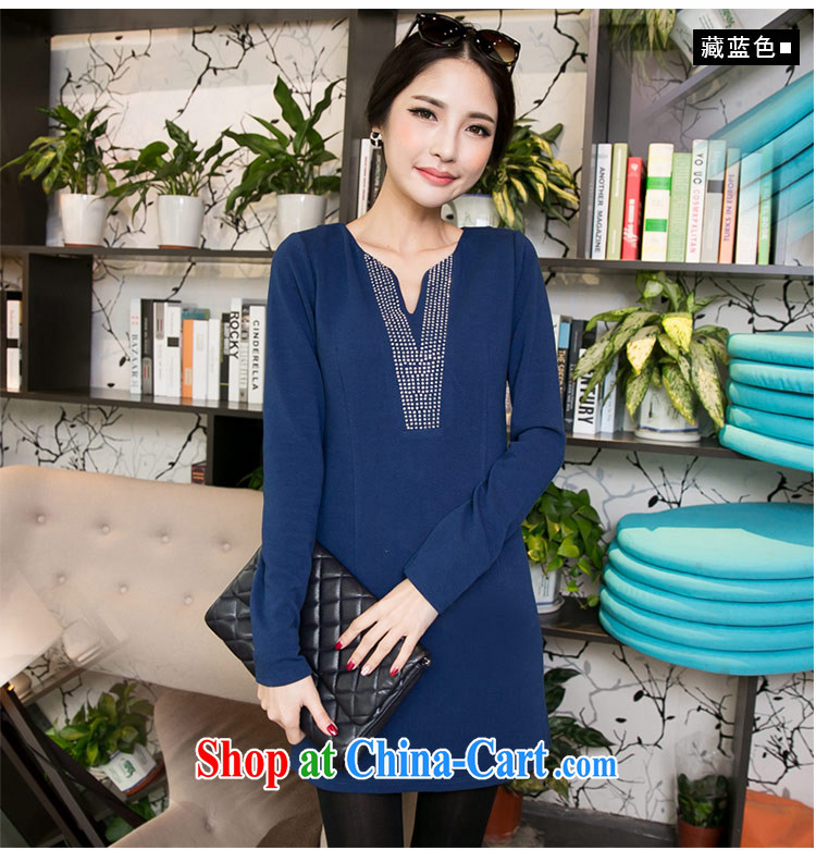 The honey and diverse thick mm maximum code female Korean Beauty commute video thin hot drill and long-sleeved dresses women 8613 dark blue XXXXL pictures, price, brand platters! Elections are good character, the national distribution, so why buy now enjoy more preferential! Health
