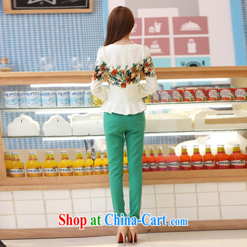 Blue Fox autumn new European and American-style Korean small fragrant wind with snow-woven two-piece long-sleeved casual floral Kit female trousers white XXL, blue Fox (Lancaihu), online shopping