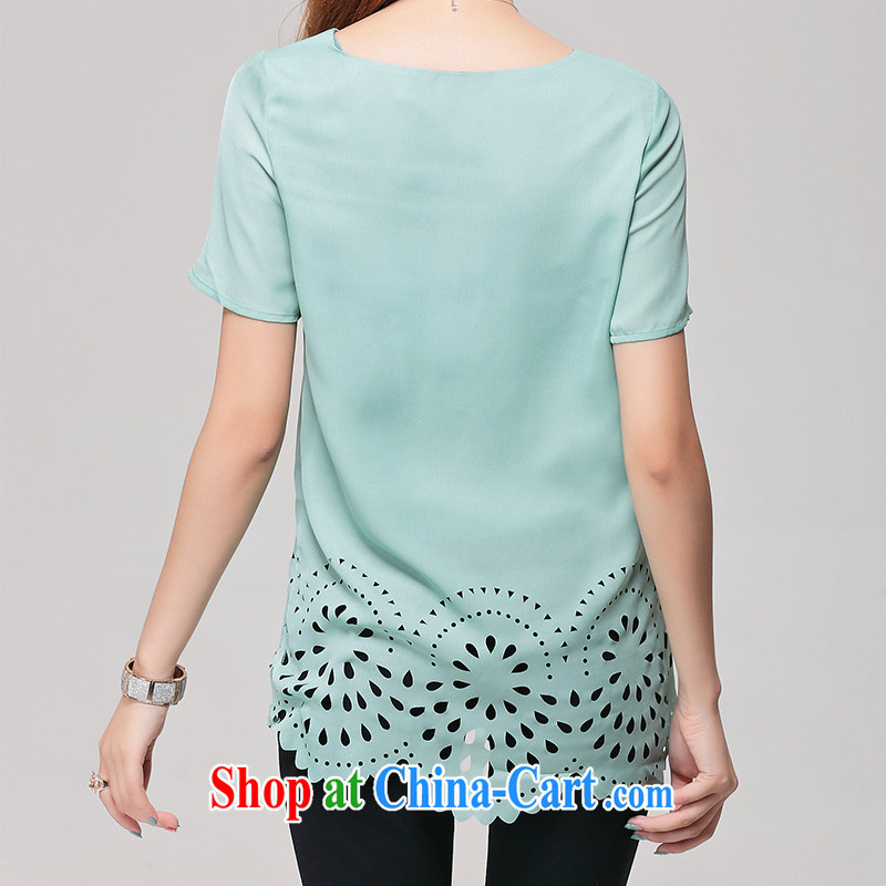 Director of King, female thick mm summer Korean fashion the flower Openwork short sleeved shirt T loose video thin ice woven shirts thin S 1646 light green 5 XL, Director (Smeilovly), and, on-line shopping