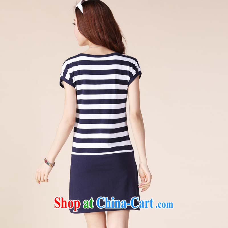 Loved 2015 summer new, larger female thick sister graphics thin XL pocket round-collar striped short-sleeved dress 829 blue XXL, loved (Tanai), and shopping on the Internet