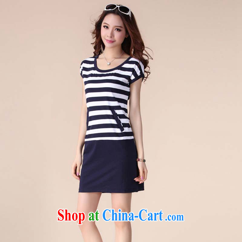 Loved 2015 summer new, larger female thick sister graphics thin XL pocket round-collar striped short-sleeved dress 829 blue XXL, loved (Tanai), and shopping on the Internet