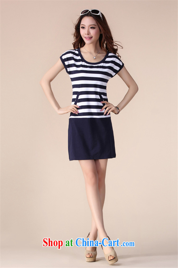 Loved 2015 summer new, larger female thick sister graphics thin XL pocket round-collar striped short-sleeved dress 829 blue XXL pictures, price, brand platters! Elections are good character, the national distribution, so why buy now enjoy more preferential! Health