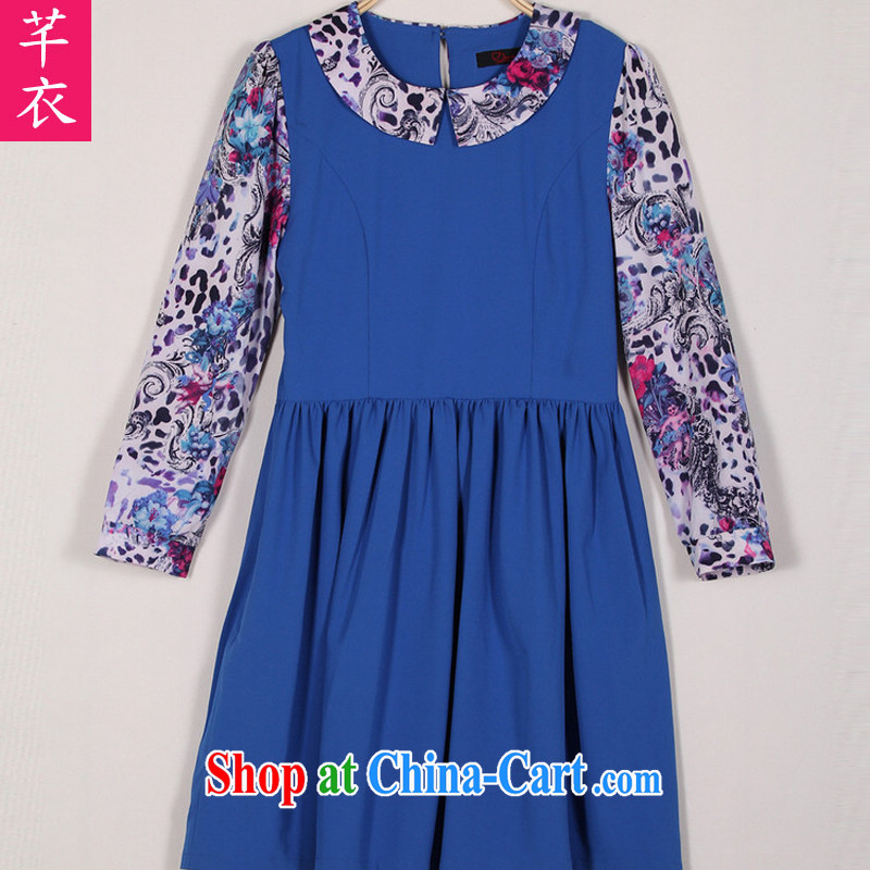 Constitution and clothing increased, fat, female Lady style spring loaded new 2015 fancy Korean long-sleeved thick mm fresh lady OL the dresses Po blue XL 100 - 125 jack, constitution and clothing, and shopping on the Internet