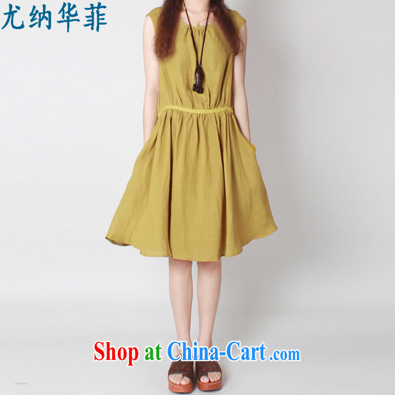 In particular, China , 2015 Korean loose the code ripstop taffeta overlay art graphics thin Large Cotton the sleeveless dresses 8113 yellow XXL