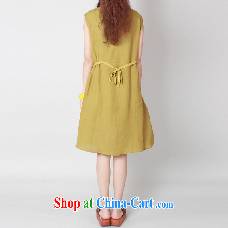 In particular, China , 2015 Korean loose the code ripstop taffeta overlay art graphics thin Large Cotton the sleeveless dresses 8113 yellow XXL, particularly China, Philippines, and shopping on the Internet