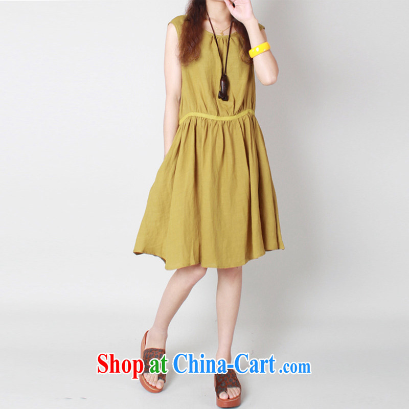 In particular, China , 2015 Korean loose the code ripstop taffeta overlay art graphics thin Large Cotton the sleeveless dresses 8113 yellow XXL, particularly China, Philippines, and shopping on the Internet