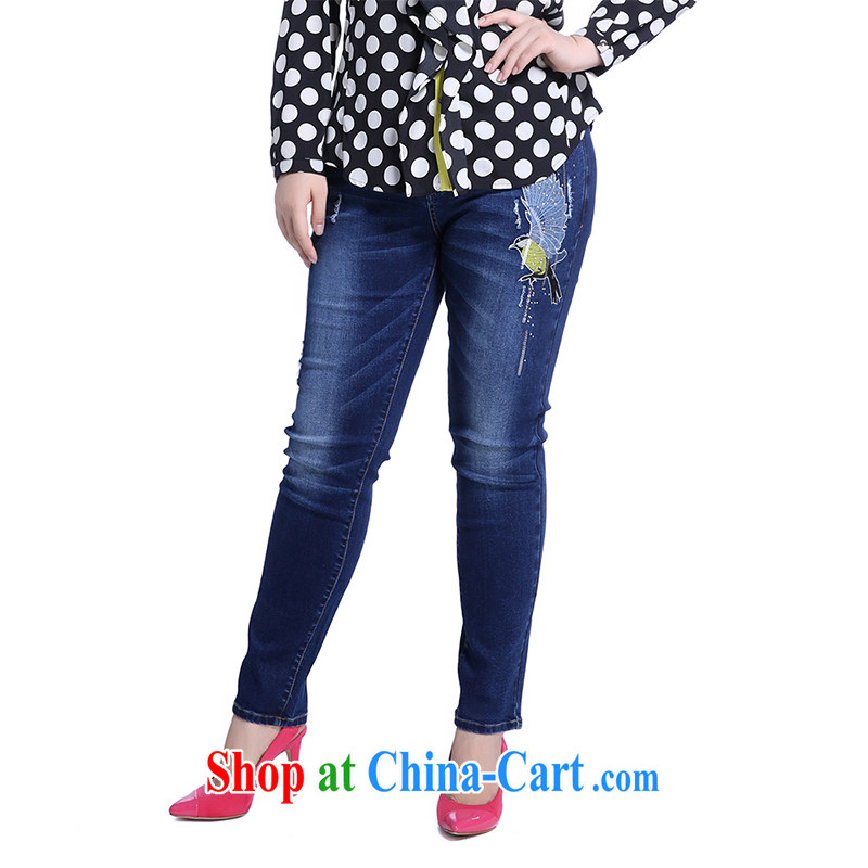 Slim Li-su 2014 autumn new XL ladies' thick mm video thin embroidery, cultivating 100 ground Q jeans 5839 denim blue XXXXXL, slim Li-su, and shopping on the Internet