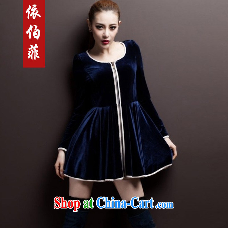 According to the Philippines in Europe and America 2014 autumn and winter, the aura of aristocratic ladies thick MM long-sleeved larger gold velour solid dresses Y 084 blue 4 XL, perfect (Yibofei), and, on-line shopping