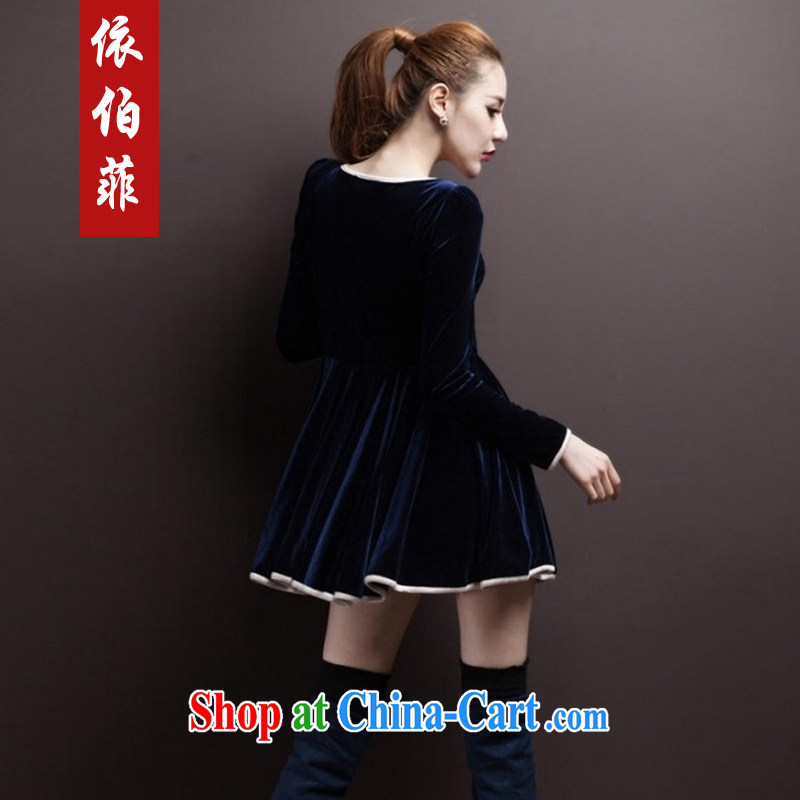 According to the Philippines in Europe and America 2014 autumn and winter, the aura of aristocratic ladies thick MM long-sleeved larger gold velour solid dresses Y 084 blue 4 XL, perfect (Yibofei), and, on-line shopping