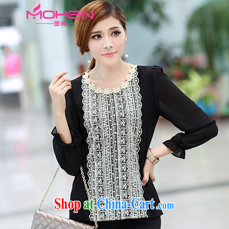 The ink marks autumn 2014 the New Korea and indeed increase, female video thin ice woven T shirt thick mm stylish T-shirt long-sleeved lace thick sister black 5 XL (suitable for 180 - 200 jack), and the ink marks, and shopping on the Internet