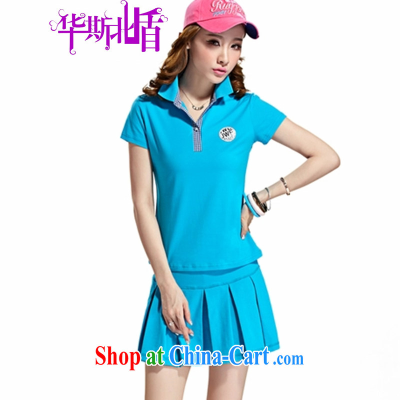 2014 new Korean summer graphics thin leisure badminton serving short-sleeve kit sportswear girls skorts two kits blue lake XXL