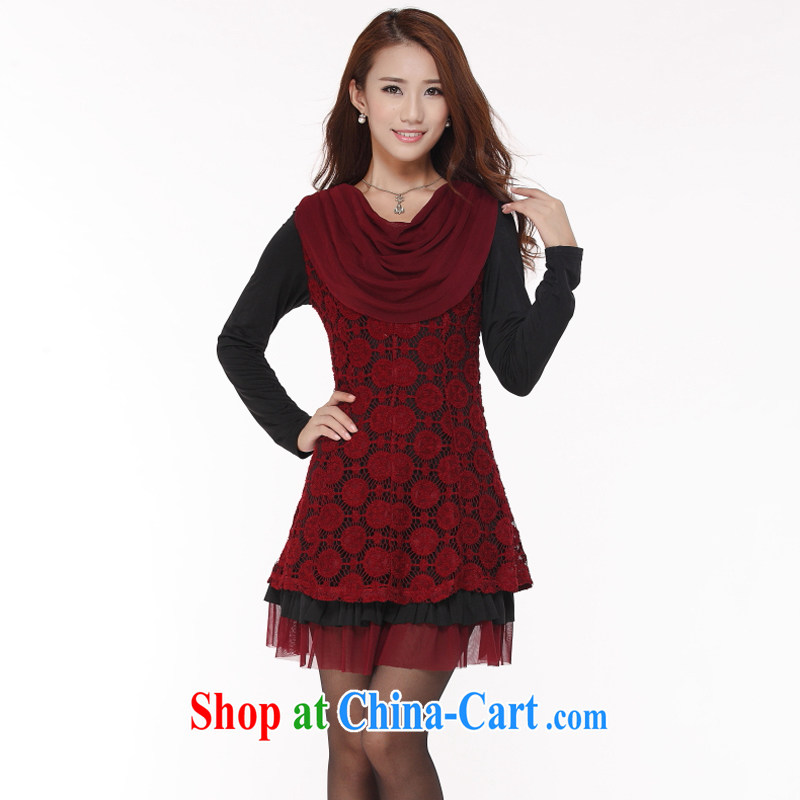 The Code graphics thin woman with thick mm Autumn with new 2014 Korean fashion personality focused on sister long-sleeved dresses - YY 2104 red 4 XL code