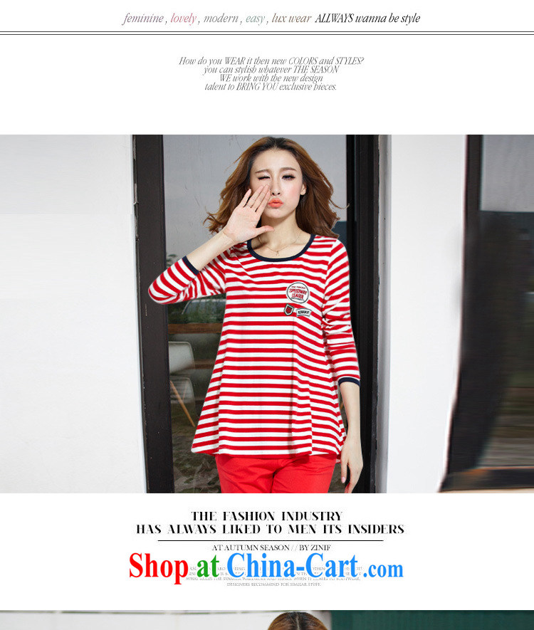 Cheuk-yan Yi Lai film 2015 spring new, larger female striped round-collar loose long-sleeved leisure T pension package S 8128 streaks red XL for weight 115 - 130 pictures, price, brand platters! Elections are good character, the national distribution, so why buy now enjoy more preferential! Health