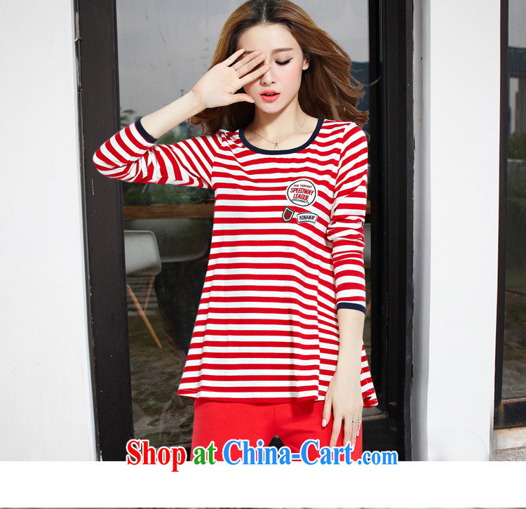 Cheuk-yan Yi Lai film 2015 spring new, larger female striped round-collar loose long-sleeved leisure T pension package S 8128 streaks red XL for weight 115 - 130 pictures, price, brand platters! Elections are good character, the national distribution, so why buy now enjoy more preferential! Health