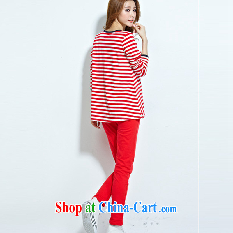 Cheuk-yan Yi Lai film 2015 spring new, larger female striped round-collar loose long-sleeved leisure T pension package S 8128 streaks red XL for weight 115-130, Cheuk-yan Yi Lai, and shopping on the Internet