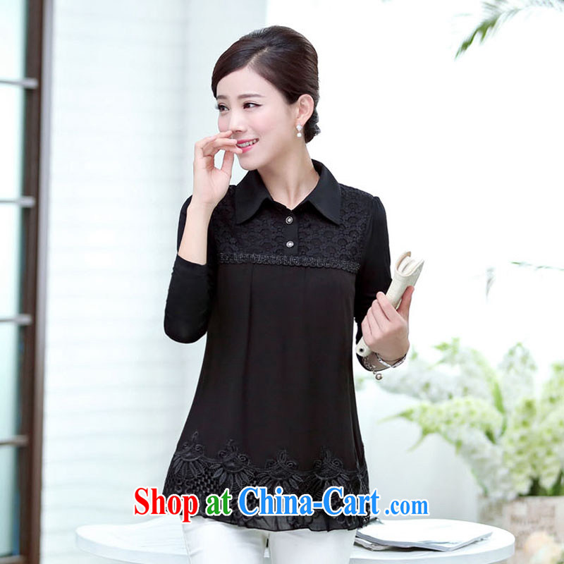 The Hee 2014 spring loaded new long-sleeved Korean lace long-sleeved T-shirt middle-aged ladies shirt MOM T-shirt snow woven shirts black XXXL, Domino-hee, shopping on the Internet