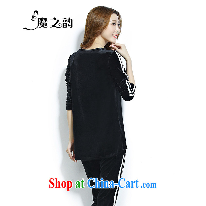 Magic of the autumn and the new, larger female thick MM long-sleeved video thin relaxed Leisure package campaign kit T shirt + pants 87,123 high-quality black XXXL (general 155-170, the magic, and, shopping on the Internet