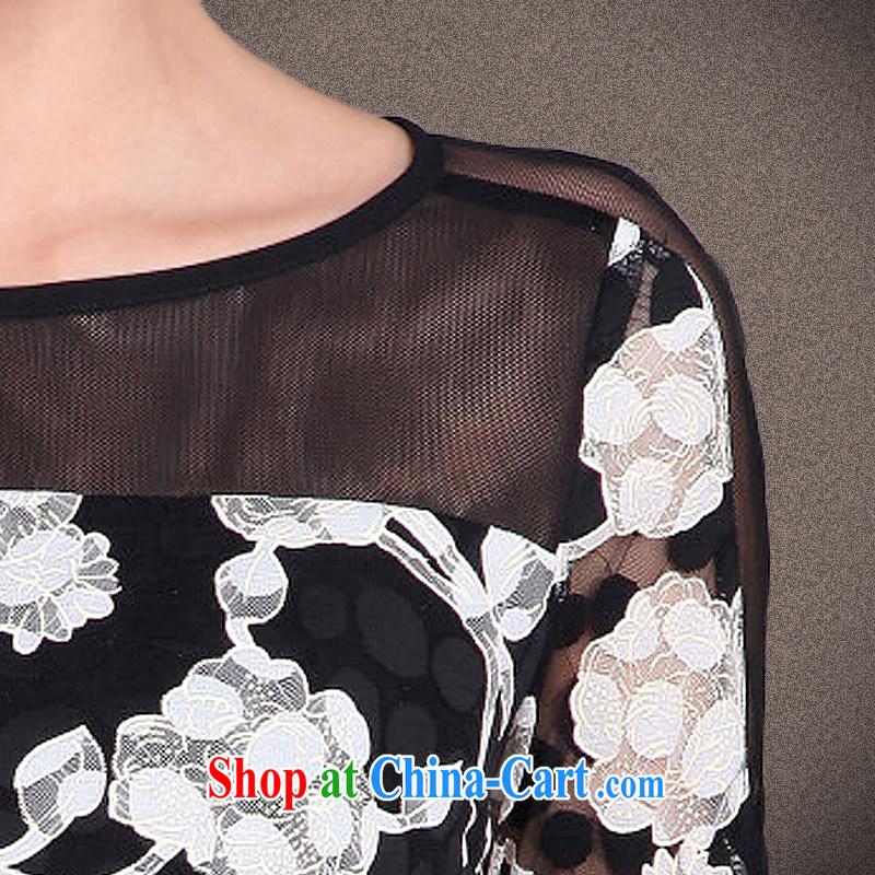 Pak-down Li European Women spring 2015 New Product commute the code style graphics thin stitching Korean version 7 cuff dress female 51,792 black M, Bo-ri (bolaliou), online shopping