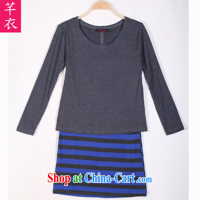 Constitution and clothing increased, women leave the stripes dress is indeed, long-sleeved 2015 spring new Korean version thick sister leisure skirt simple lady commuter skirt gray 4 XL 175 - 190 jack, constitution and clothing, and shopping on the Internet