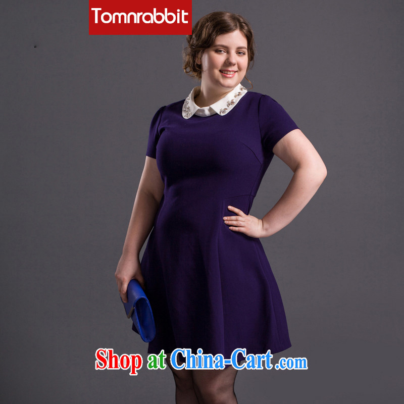 Tomnrabbit 2014 European high-end and indeed increase, female fat sister beauty graphics thin 100 hem dress deep purple large code XL