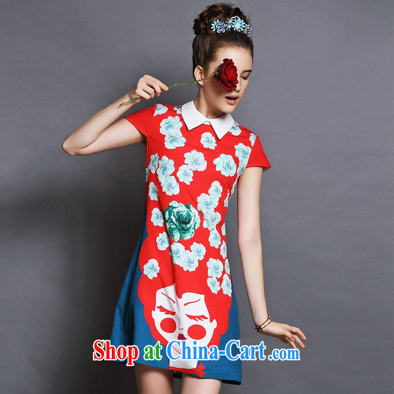 High-end the Code women mm thick 2014 summer New, and indeed increase graphics thin beauty doll collar dresses red stamp 5XL (90 - 100 ) KG, colorful, and shopping on the Internet