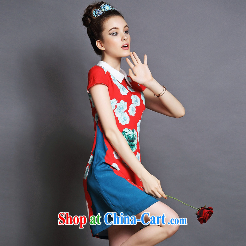 High-end the Code women mm thick 2014 summer New, and indeed increase graphics thin beauty doll collar dresses red stamp 5XL (90 - 100 ) KG, colorful, and shopping on the Internet