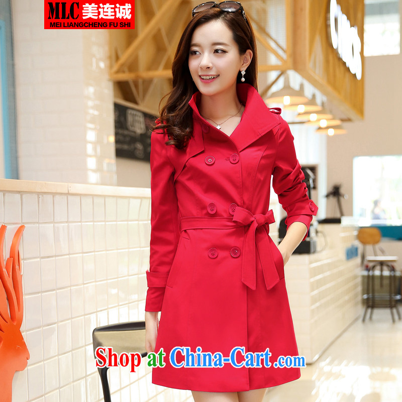 The US double-2014 Autumn with new, Korean double-windbreaker, long, cultivating larger flip style lounge with belt jacket red XXXXL, the 1000 (BENQIAN), online shopping