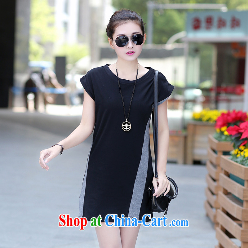 JK .,200 large code girls with summer new Korean version, long, short T shoulder the policy round-collar short-sleeve 05,039 black 2 XL